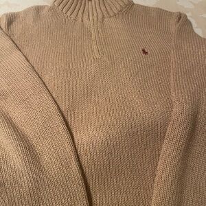 Ralph Lauren Camel Knit Half-Zip Sweater with Navy Label